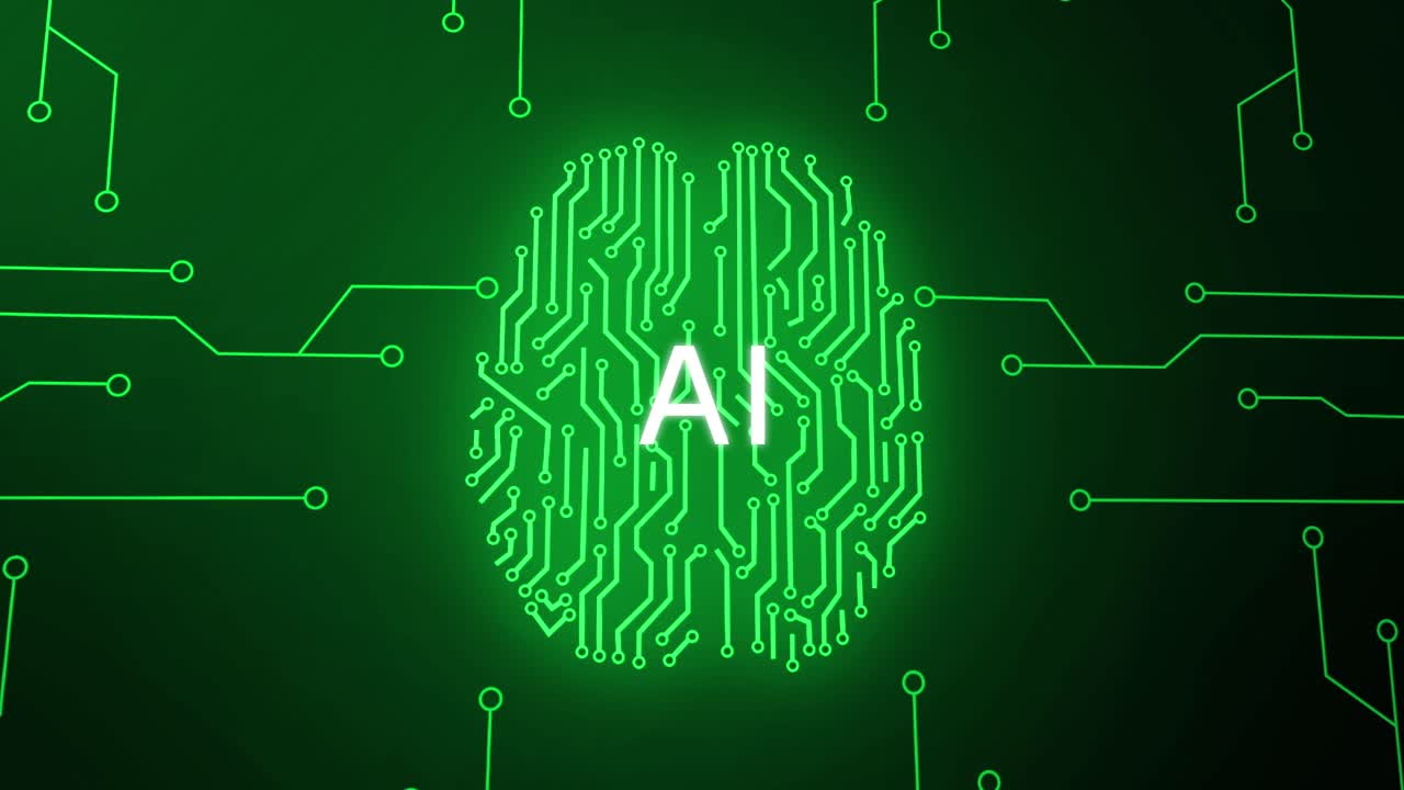 Futuristic AI Text Brain Interface - Green Neural Network Visualization