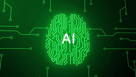 futuristic ai text brain interface - green neural network visualization