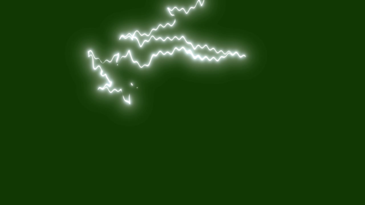 Fulmine bianco animato che colpisce su sfondo green screen