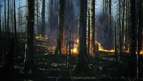 mystical forest engulfed in flames during a dramatic wildfire event