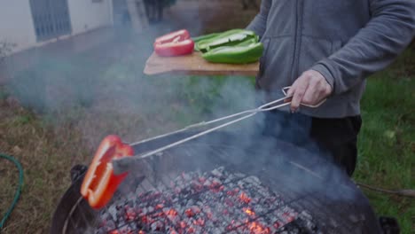 grilling peppers outdoors