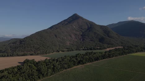 Aerial-View-Of-Walshs-Pyramid-Mountain-In-Wooroonooran-National-Park,-Cairns,-Queensland,-Australia