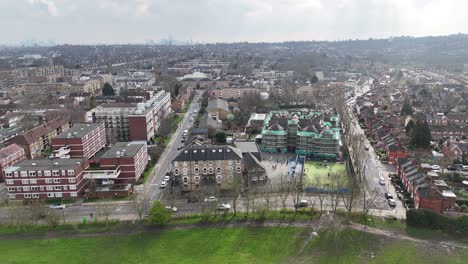 Hornsey-North-London-Streets-and-roads-UK-Panning-drone-aerial