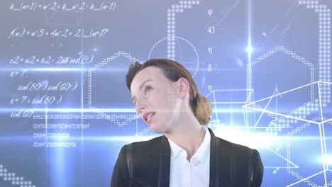 Animation-of-businesswoman-over-mathematical-data-processing