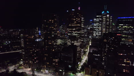 aerial view of skyscrapers with night lights in the east end of melbourne
