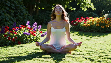 woman meditating in a garden