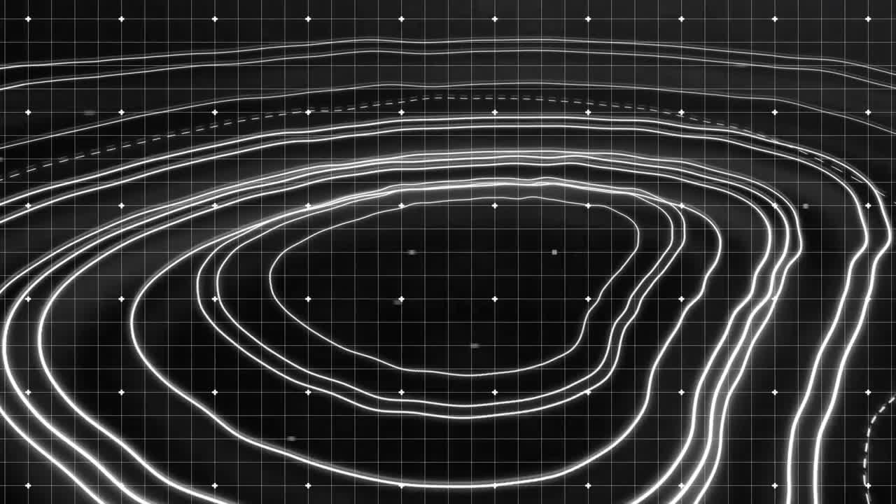⁇  점들이 검은색 위에  ⁇ 색 선을 움직이고 있습니다.