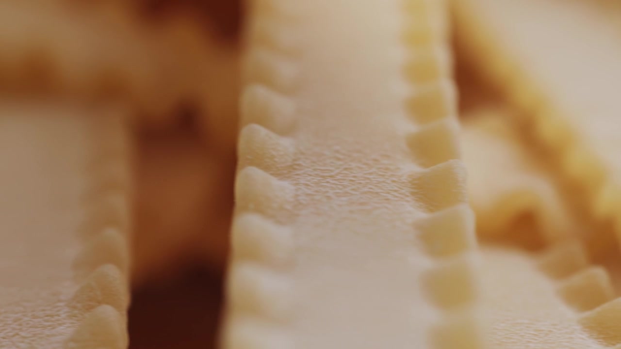 Primer plano macro de láminas de pasta de lasaña cruda