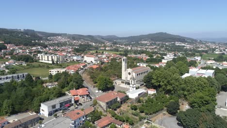 aerial view of catholic church in the coutryside