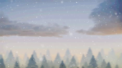 animation of window and christmas decorations over snow falling and winter landscape