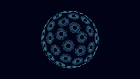 futuristic geometric sphere with neon rings on black gradient