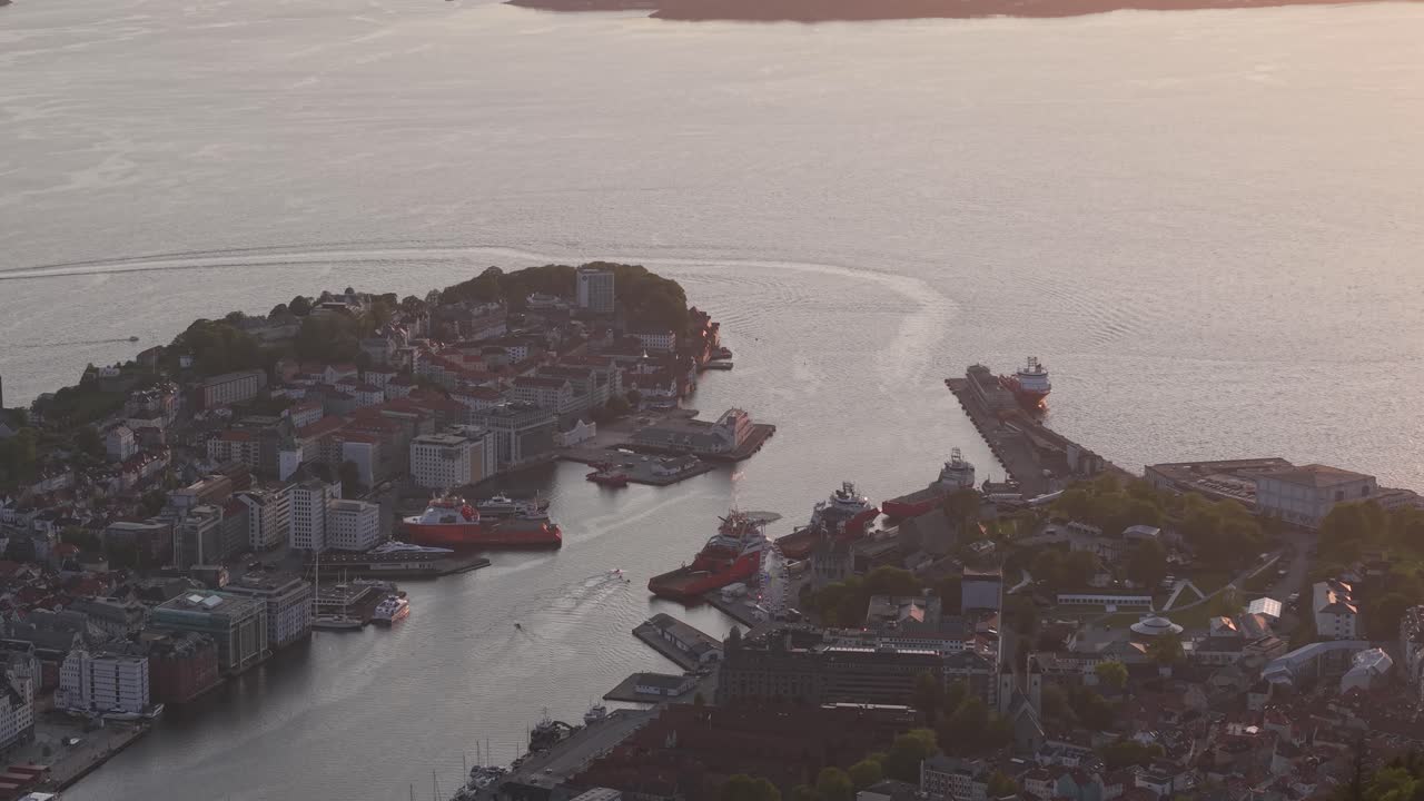 Aerial View Of The Bergen City Wharf, UNESCO World Heritage Site In Bergen, Norway.