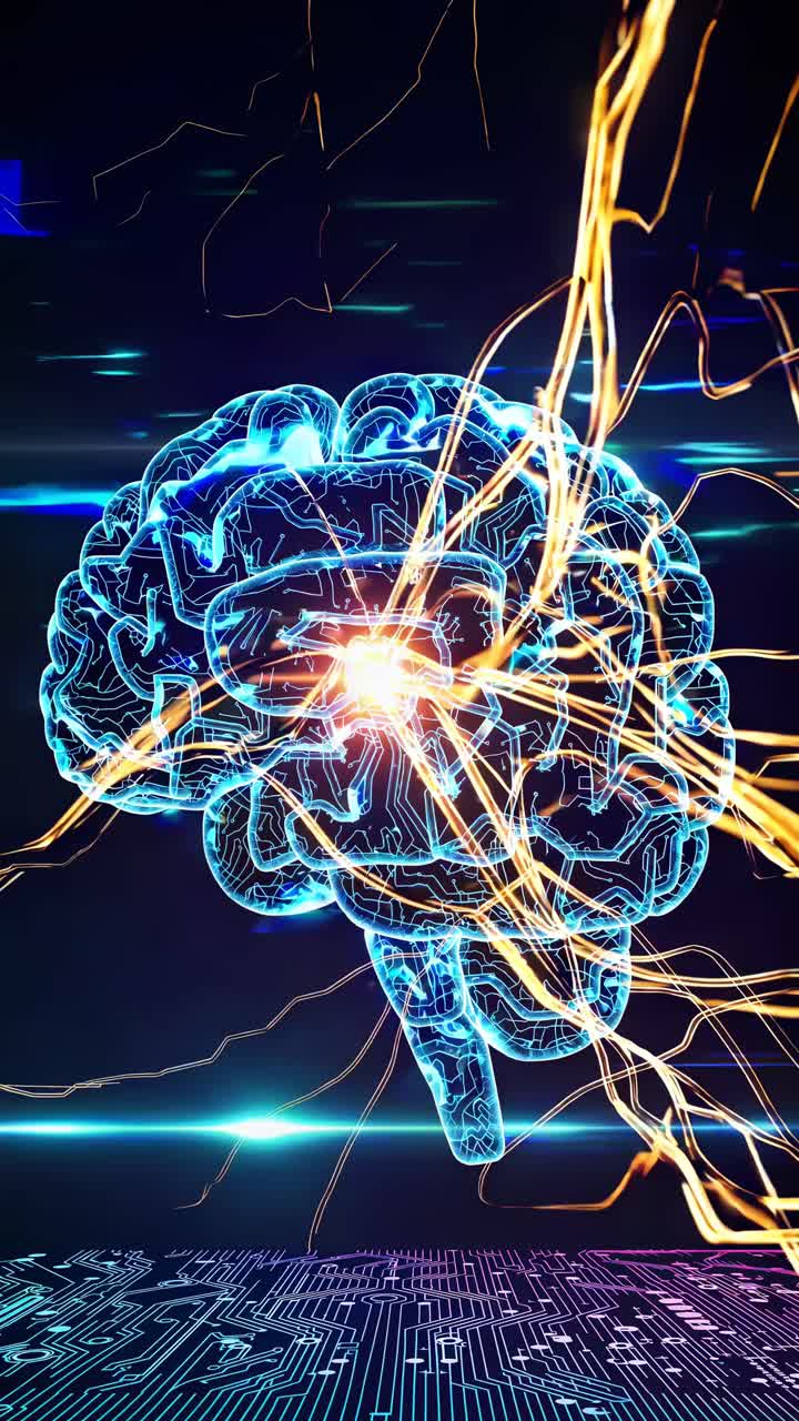 Futuristic video concept of a glowing digital brain with neural connections