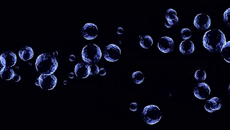 abstract 3d spheres,  blue bubbles on black background