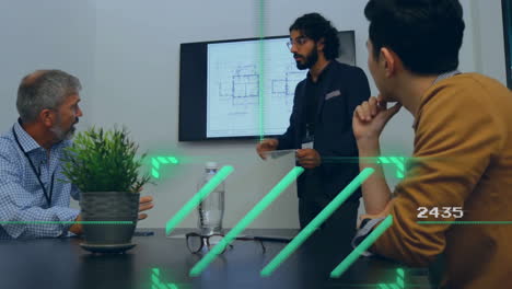 animación del procesamiento de datos financieros sobre diversas personas de negocios en la oficina