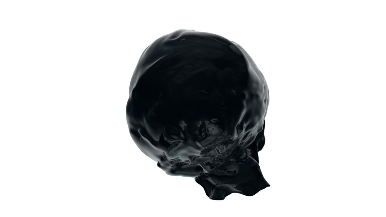 беспрепятственно завязанная черная краска (нефть, нефть) течет с брызгами вокруг сферы, в замедленном движении.