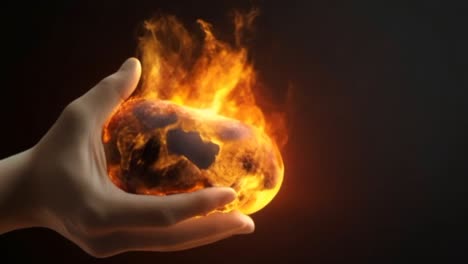 hands holding burning melted earth from climate change