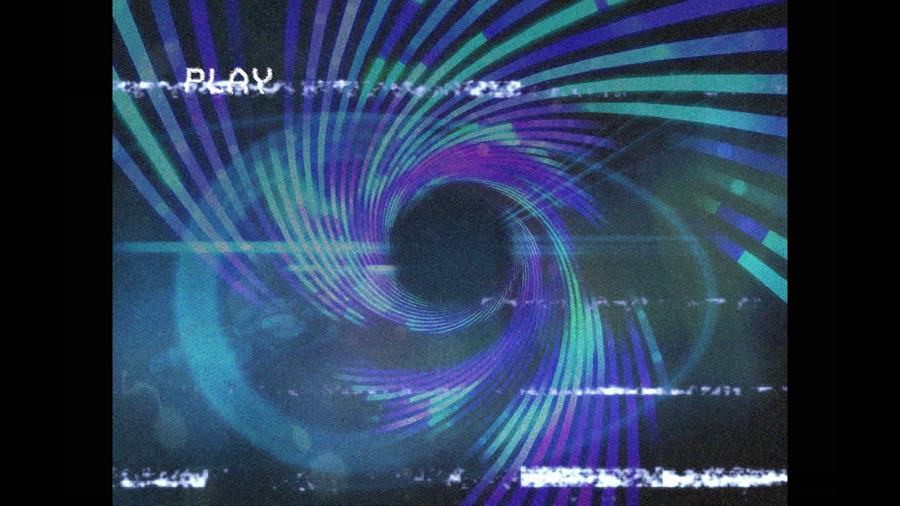 Animation of playback interface, with distortion over purple and blue spiral
