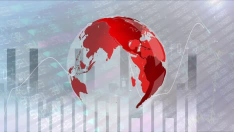 digital red turning globe against graph analysis in background