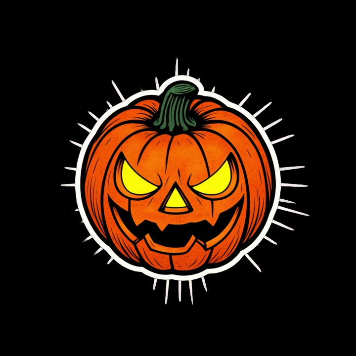 Animerad halloweenpumpa med glödande ögon på svart bakgrund