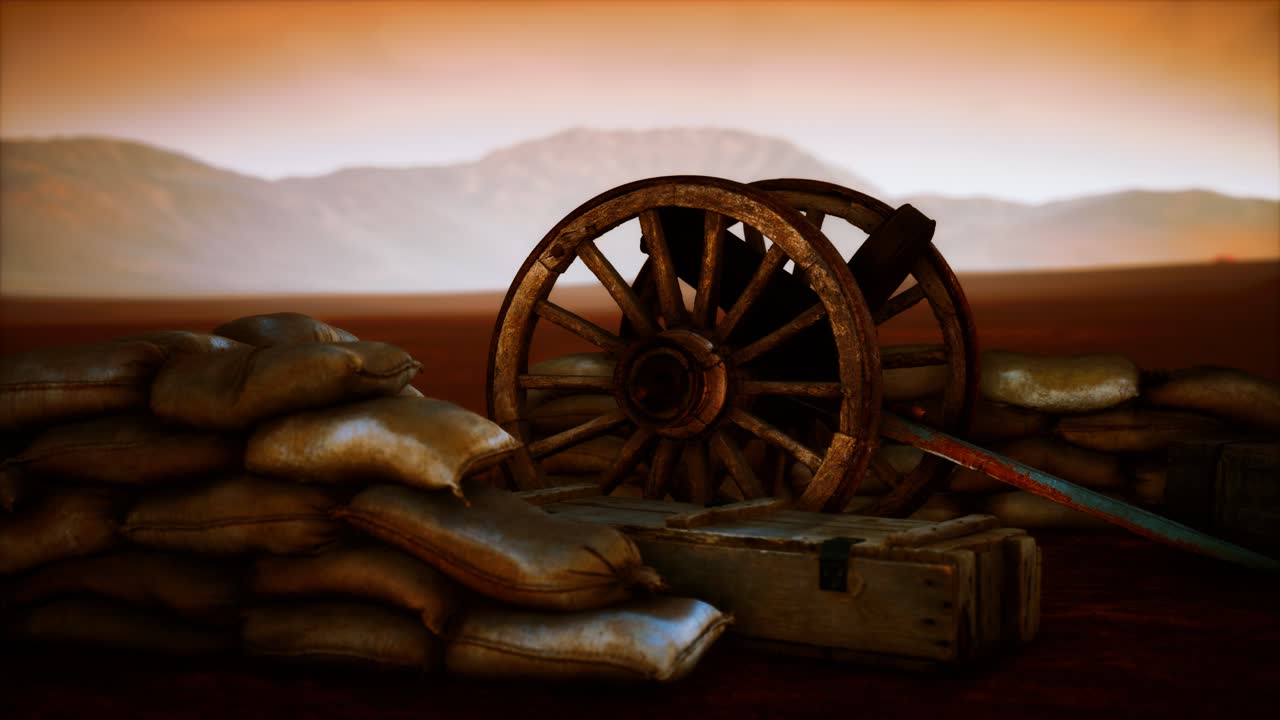 pistola detrás de sacos de arena durante la guerra civil de los ee.uu.