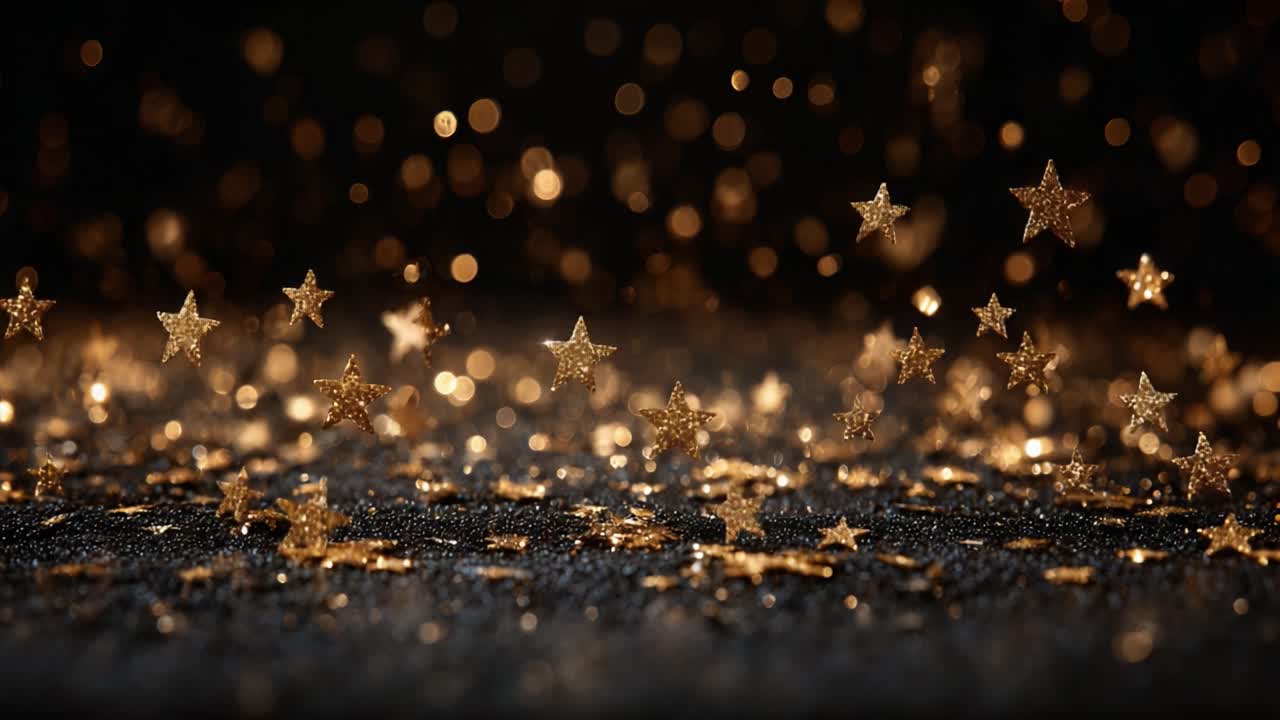 Una magica rappresentazione di stelle scintillanti che cadono a cascata in un incantesimo oscuro, creando un'atmosfera mistica piena di scintillii radiosi e luci luccicanti