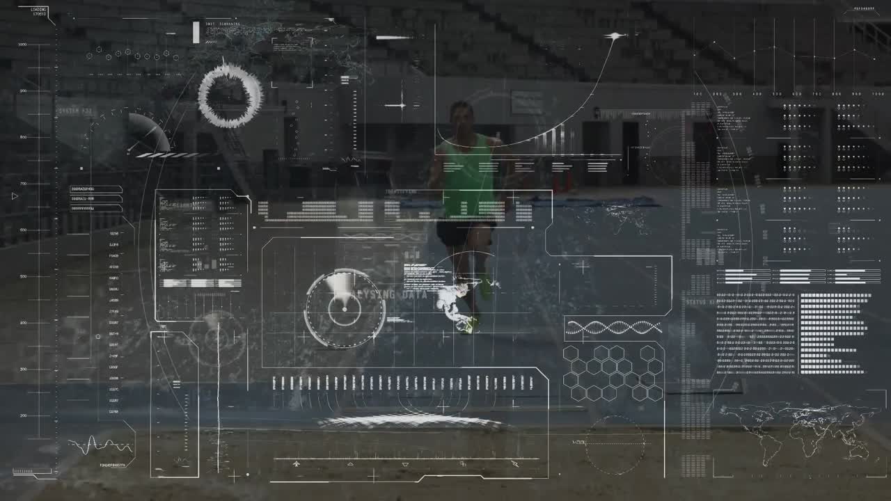 Animation of data processing over caucasian male runner
