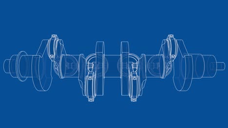 animación del cigüeñal y cuatro pistones. marco de alambre o estilo de plano