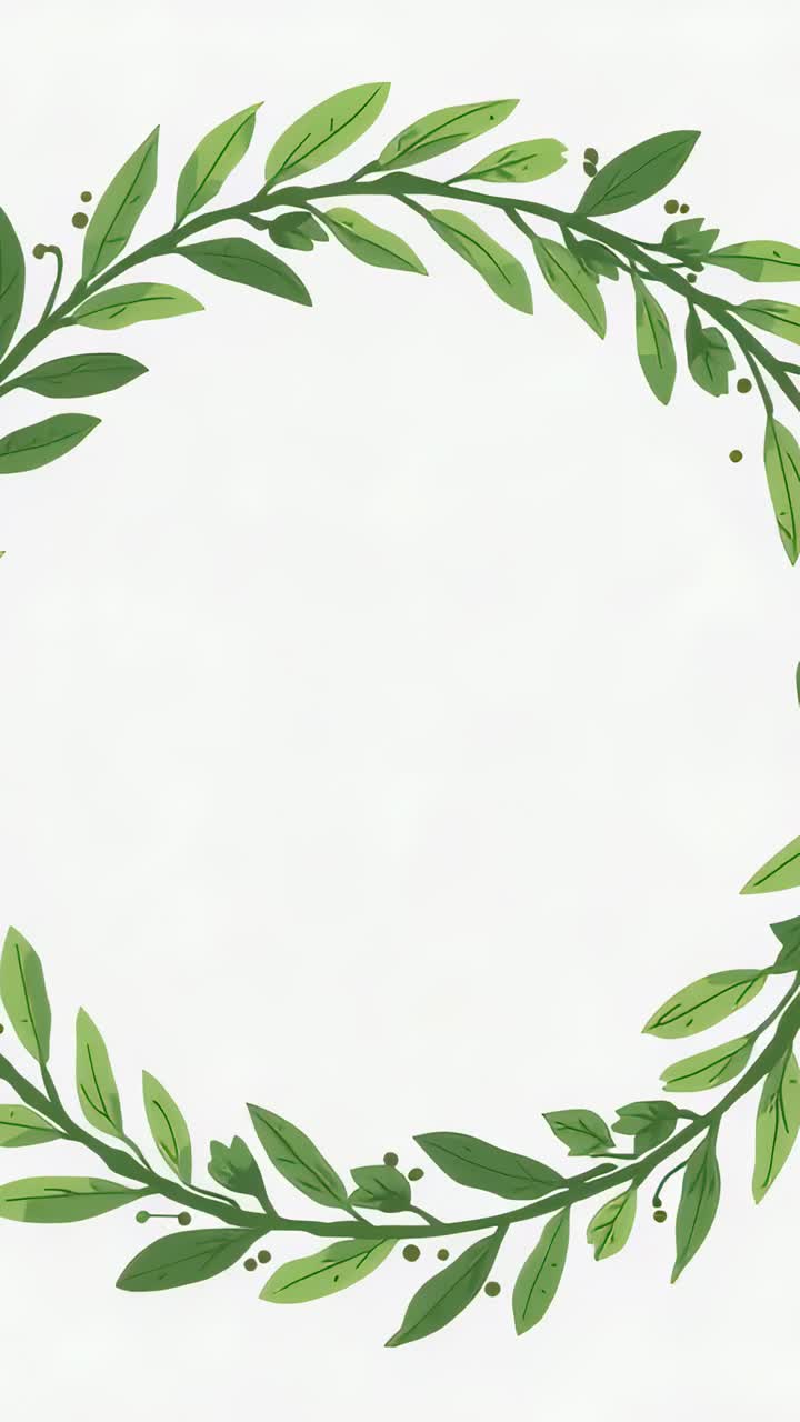 Vertical video: Playback starting, green wreath rotating and shifting up revealing berries on white