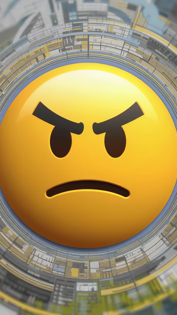 Video verticale: anello che ruota attorno a un'emoji gialla in un tunnel digitale all'inizio della clip, in loop
