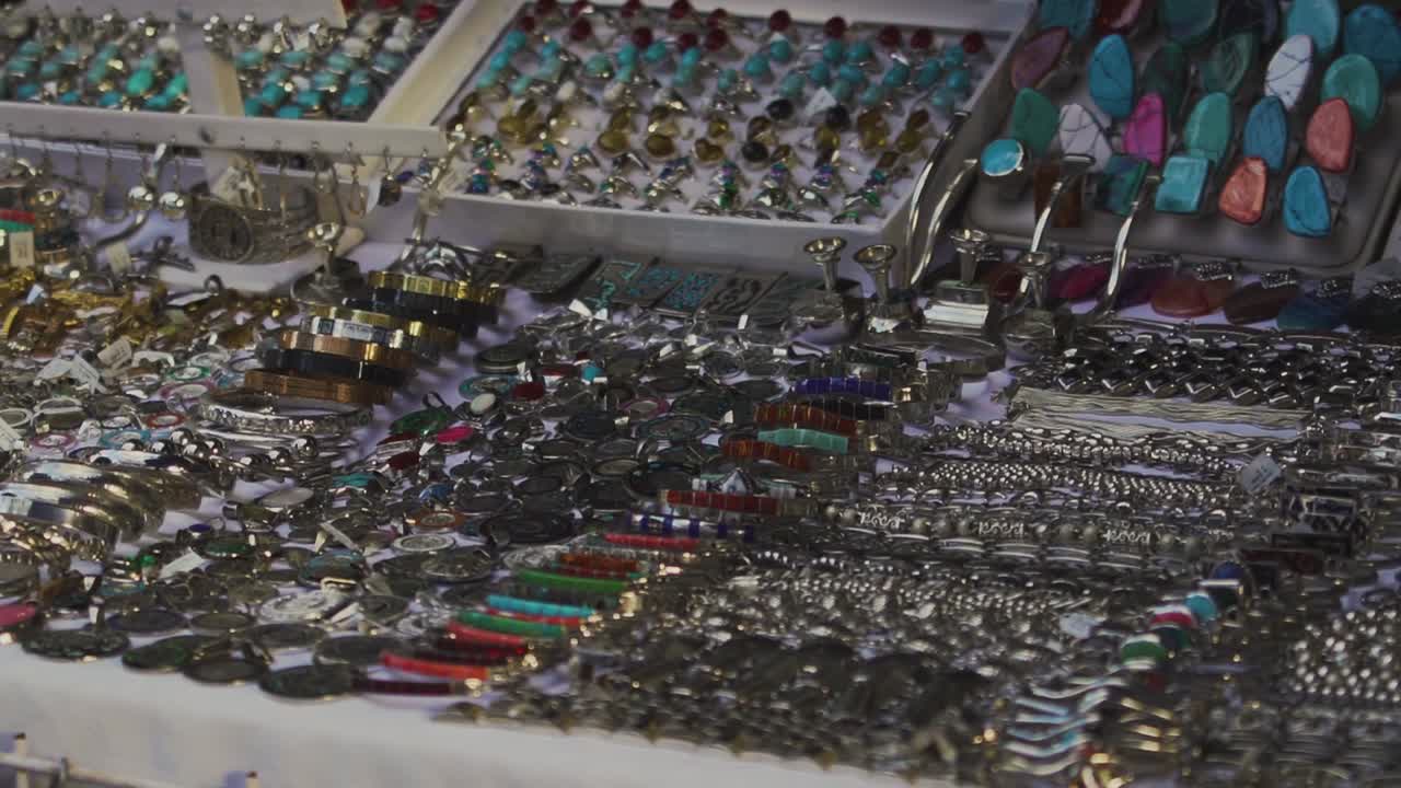 Handheld shot of Mexican handcrafts in a popular travel destination in Mexico at 120fps