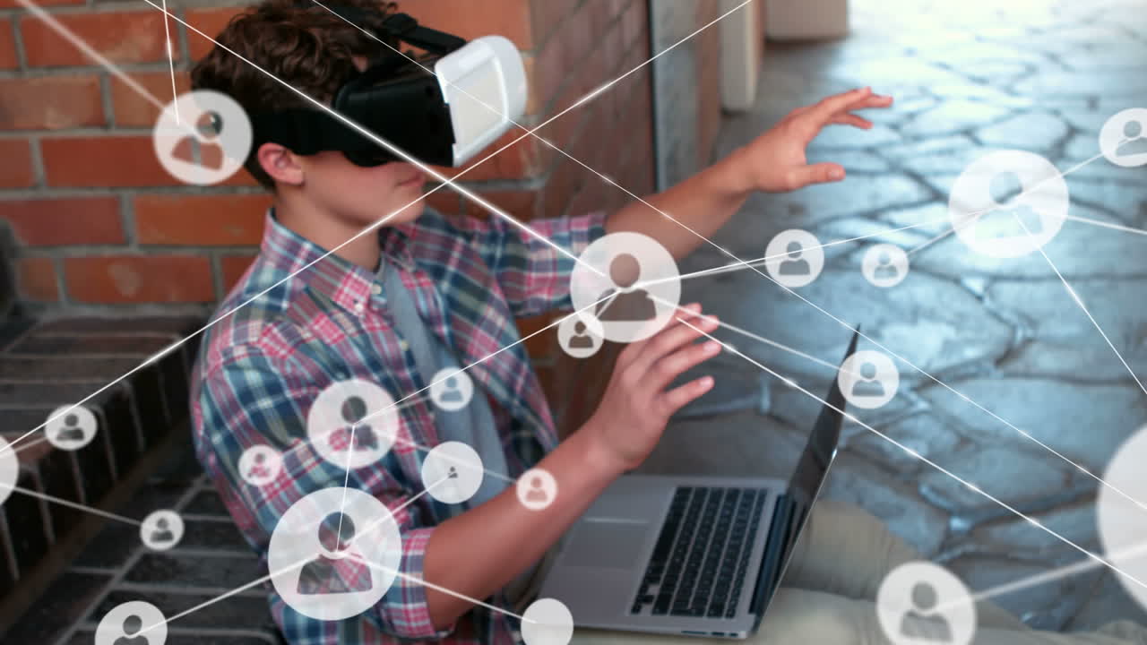 animación de la red de conexiones con el niño en el fondo