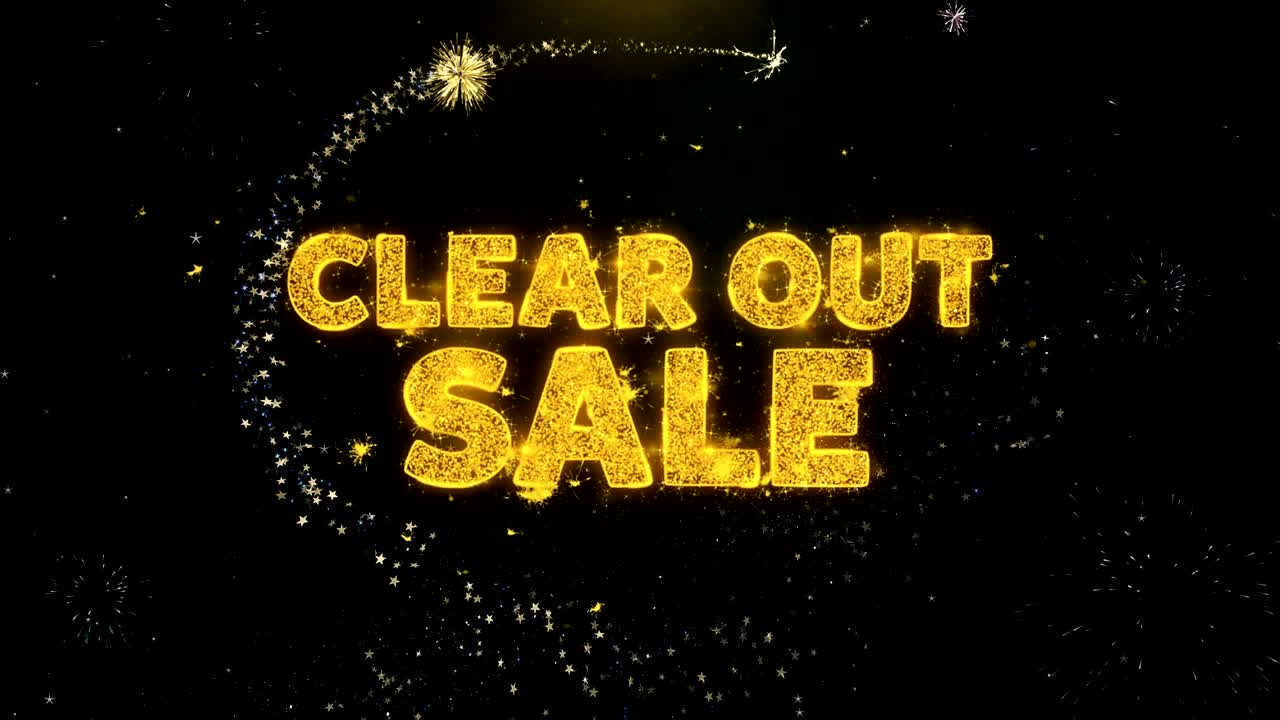 금 입자 불꽃놀이 디스플레이에 판매 텍스트를 삭제하십시오.