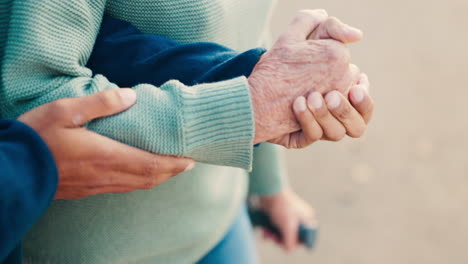 retirement, hands and caregiver for helping