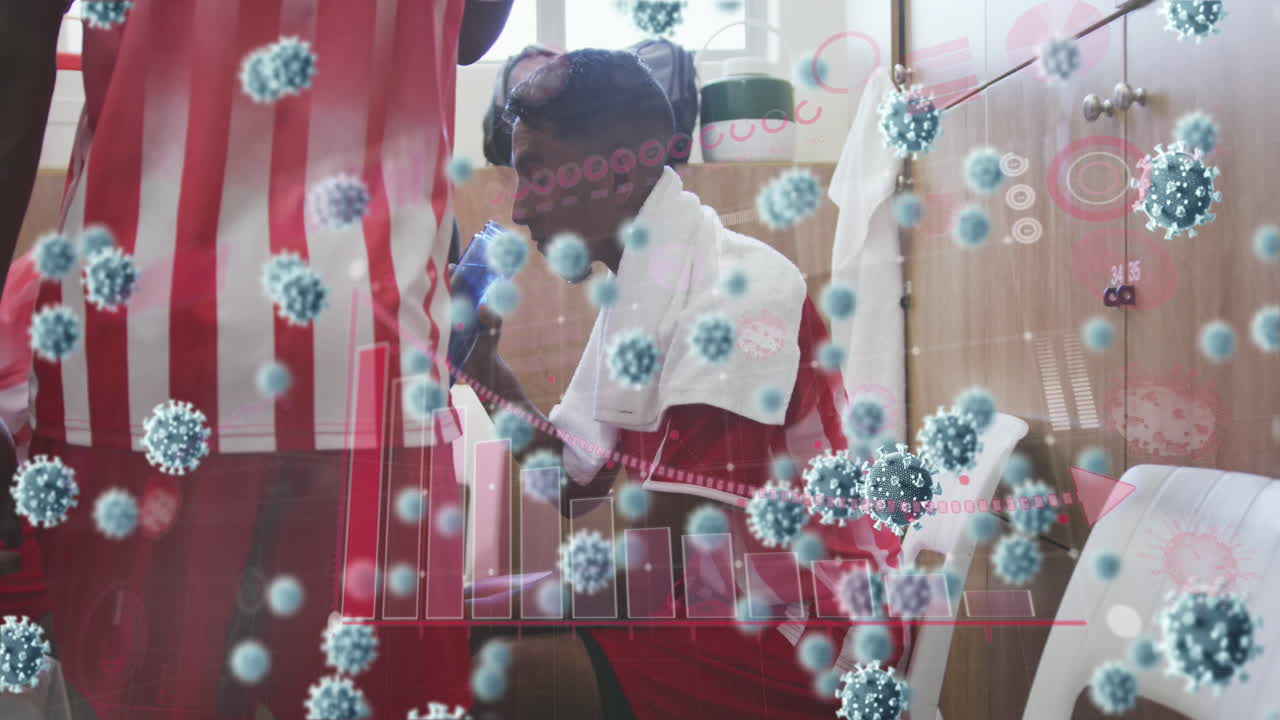 Animation of virus cells over data processing and patients