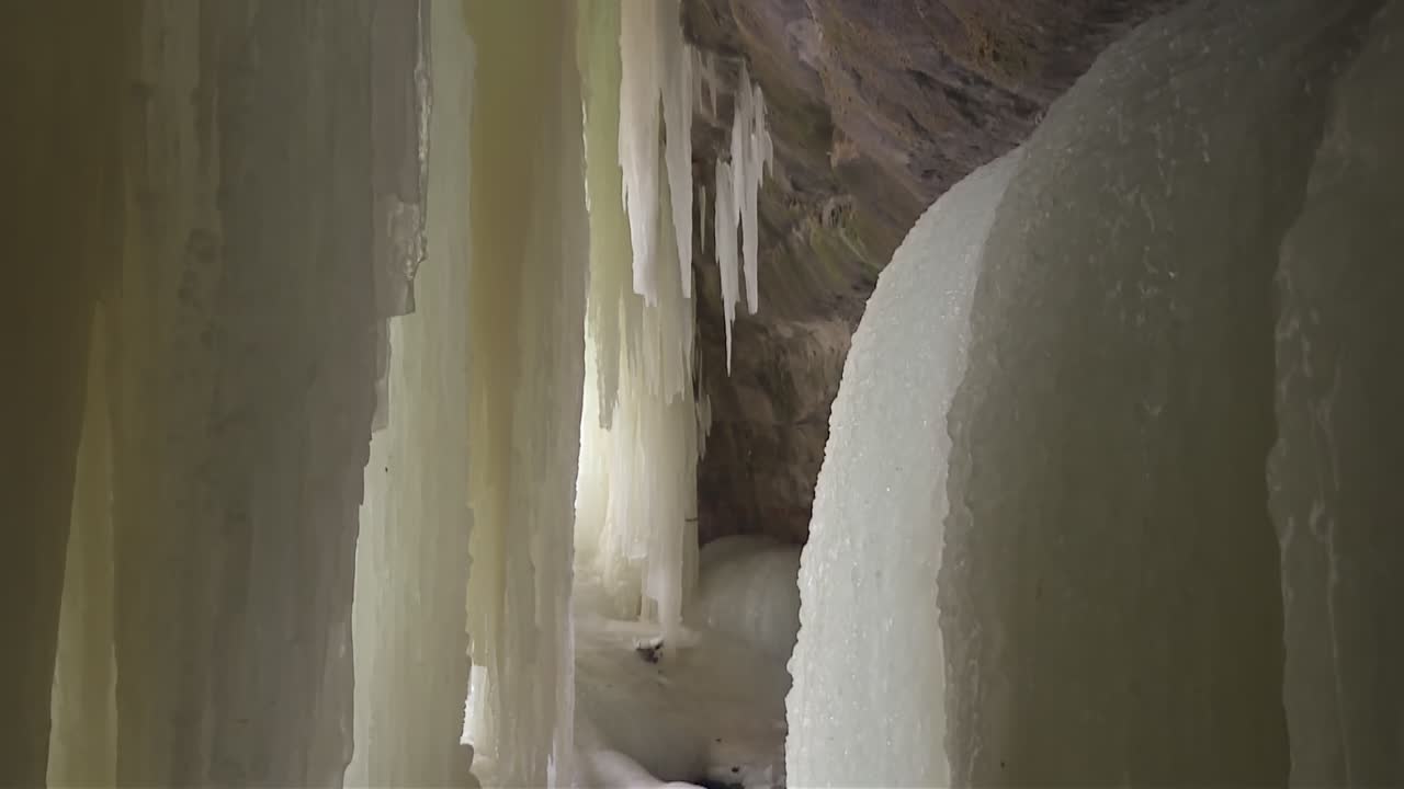 Interior Of Eben Ice Caves Near Eben Junction In Michigan's Upper Peninsula. Tilt-up Shot