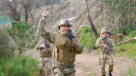 Front-view-of-mixed-race-military-soldiers-rifle-training-in-fields-during-military-training-4k-