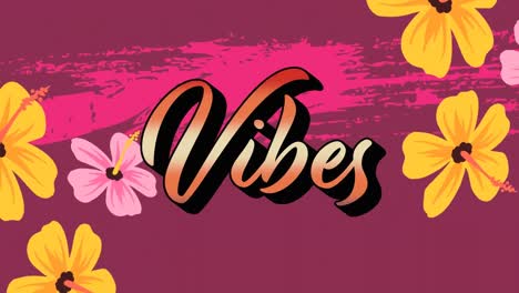 animación de vibraciones texto sobre flor sobre fondo púrpura