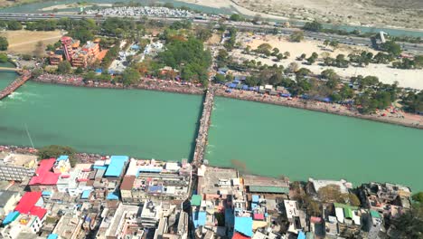 beautiful ganga ghat of haridwar drone 360d view in india