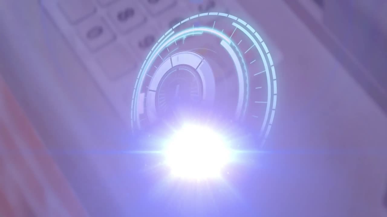 움직이는 스포트라이트와 원형 안전 잠금이 숫자 키패드 위에 회전하는 애니메이션