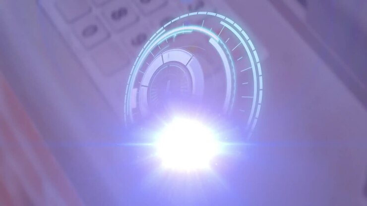 Animation of moving spotlight and circular safe lock rotating over number keypad