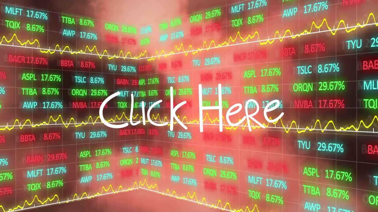 Animação de texto 'clique aqui', estatísticas e processamento de dados financeiros