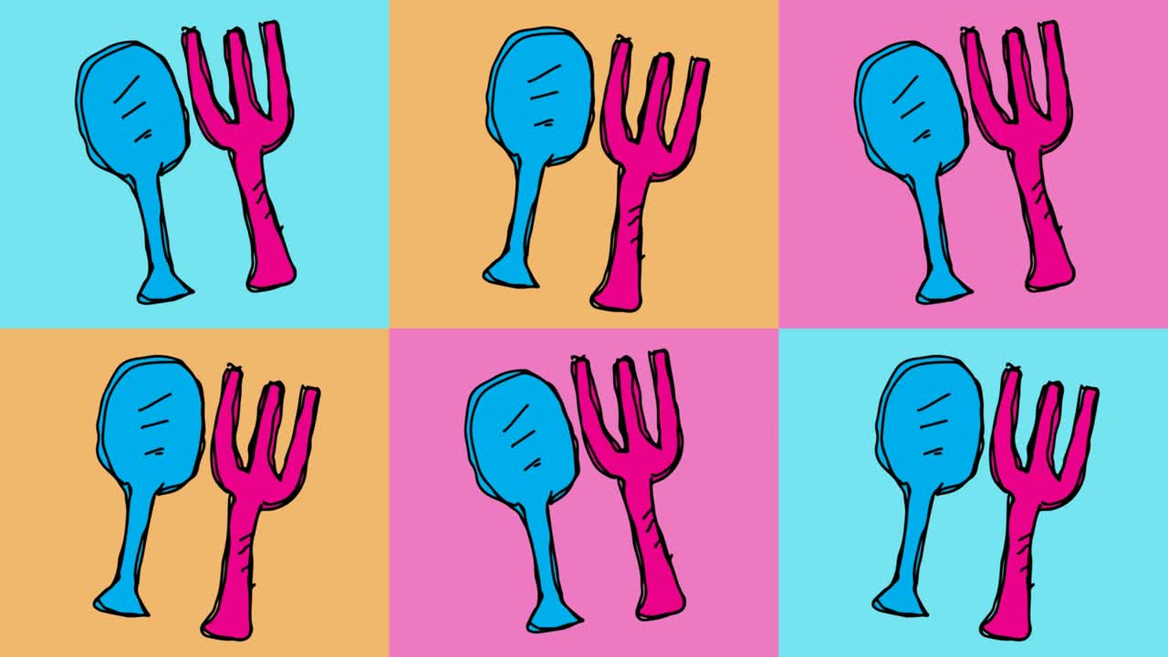 kids drawing pop art seamless background with theme of fork spoon