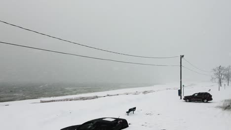 lake michigan's eastern coast during a lake effect storm in january