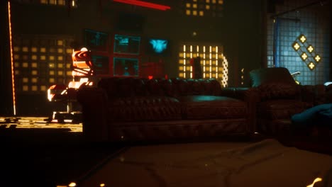 sci fi futuristic interior with neon lights