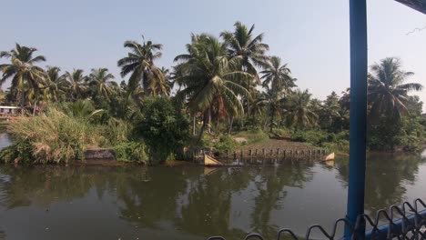 sightseeing boat tour along riverbanks of alappuzha or alleppey, india