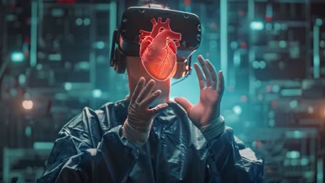 medical professional interacting with 3d heart in virtual reality