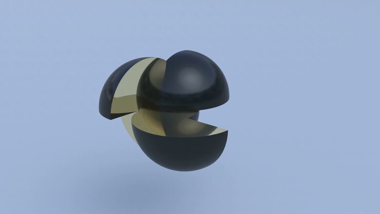 Black plastic sphere is assembled from pieces intro able to loop seamless 4k