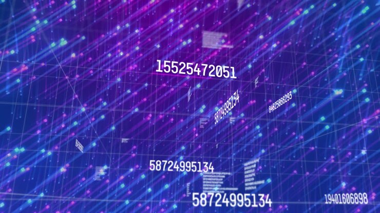 Animation of changing numbers over moving blue and pink lights