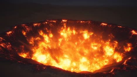 massive fiery crater or volcanic eruption at night